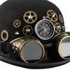 Adjustable Unisex Oval Top Hat With Rivets Decorations and Detachable Goggles Gothic Steampunk Headwear for Adults
