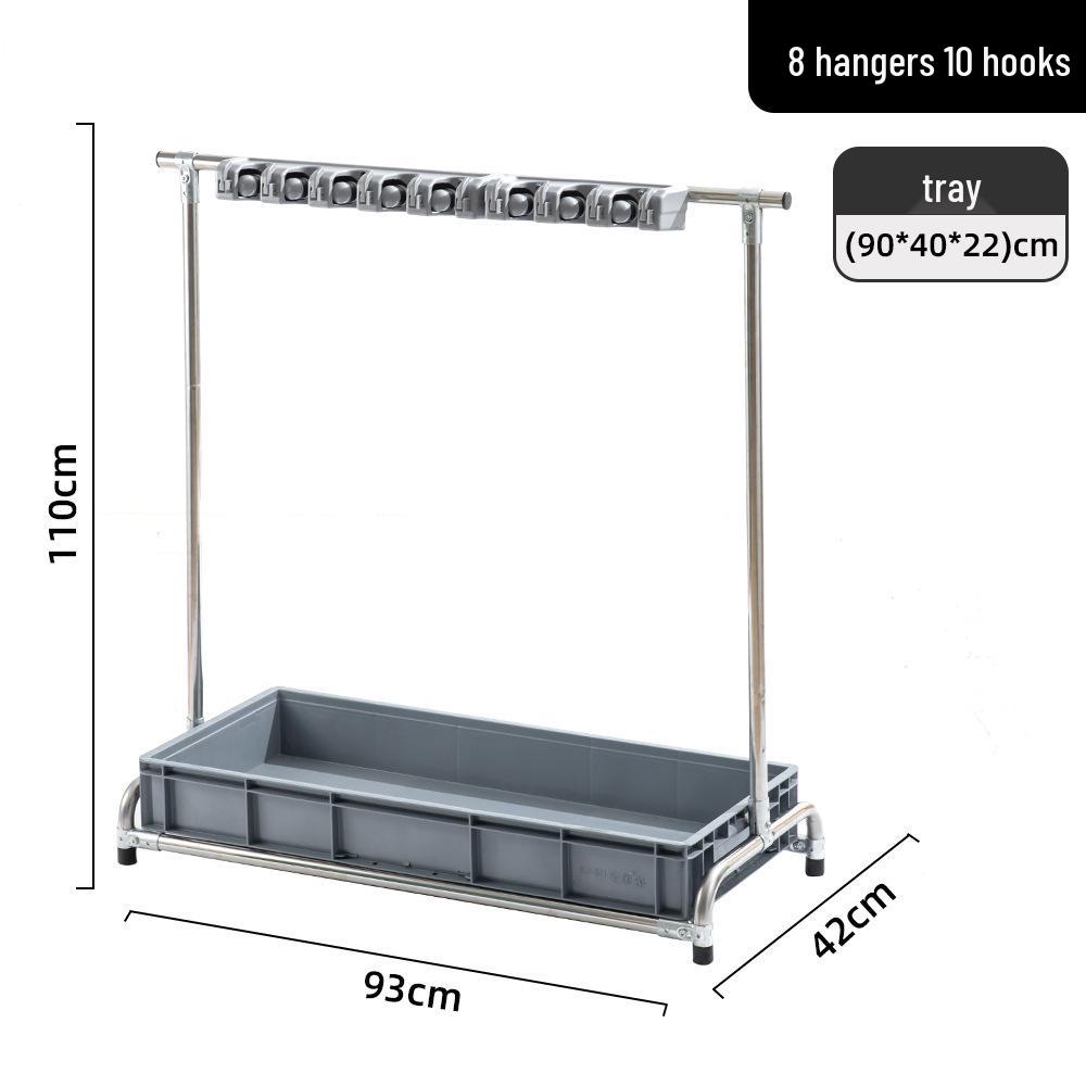 Stainless Steel Floor-Standing Mop Rack with Draining Shelf and Free Shipping