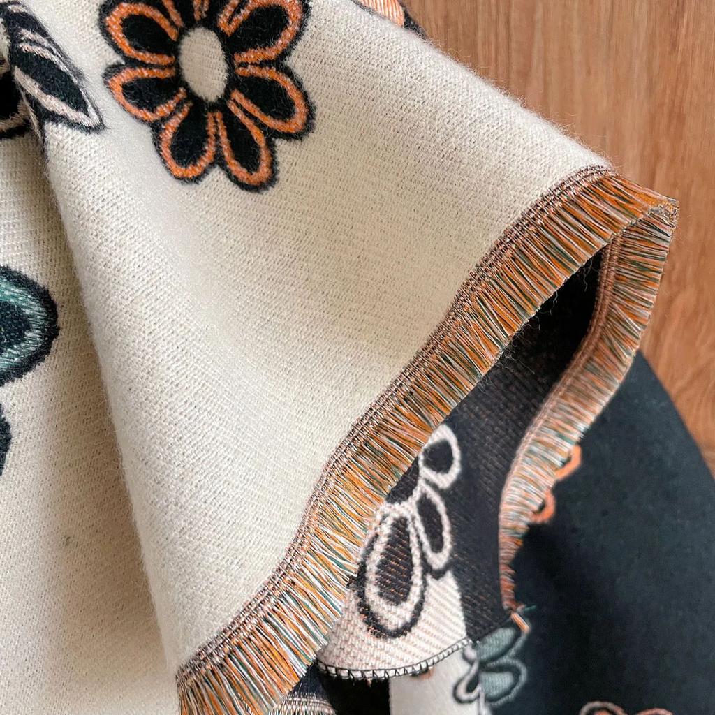 Luxury Winter Cashmere Scarf Women Design Warm Pashmina Blanket Poncho Scarves Female Flower Shawl Thick Foulard Bufanda