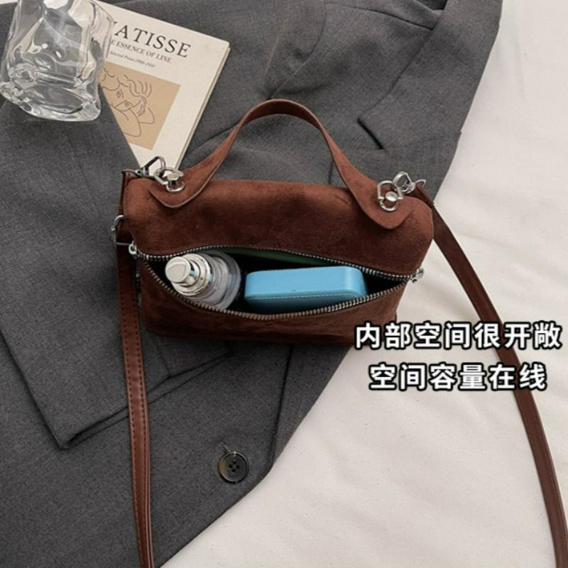 Luxury Suede Versatile Shoulder Bag Purse Fall Winter Retro Matte Crossbody Handle Bag for Women Texture Simple Satchels Bag