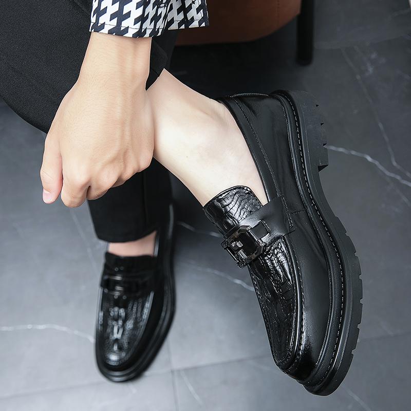 Fashion Fashion Mens Party Loafers Crocodile Pattern Leather Shoes Luxury Goods Men Flats Shoes Men Elegant Moccasins Casual Black Shoes