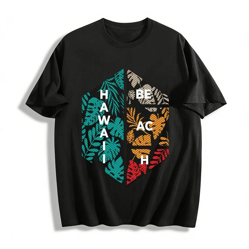 

Hawaiian Style Tropical Plant Print Casual Short Sleeve T-Shirt Pure cotton T-shirt XXS