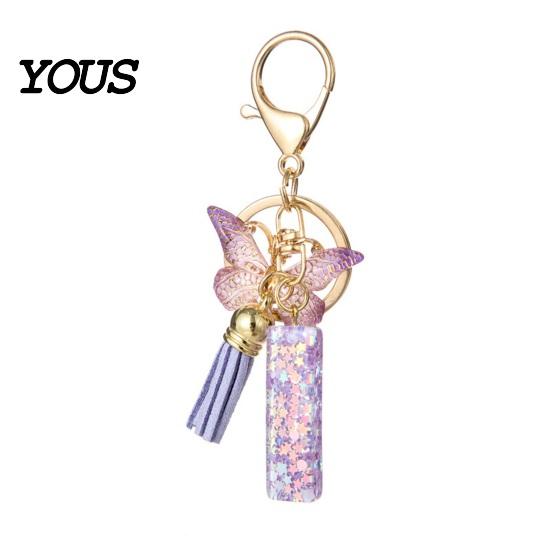 Key Holder For Backpack Purple Series Keychain Pendant, Sequins Star Initial Letter Charm Chain with Butterfly Tassel Design, A-Z for Bag