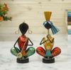 Paradise (Set of 2 Pcs Wrought Iron Rajasthani Couple Playing Musical Instruments Showpiece Multicolour for Home Décor, 6.7 Inches