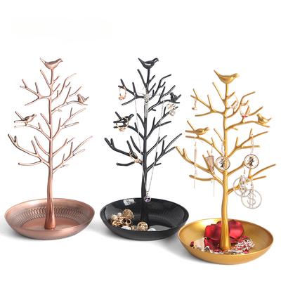Support Présentoir Organisateur de Bijoux Multifonction en Alliage avec Design Arbre aux Oiseaux