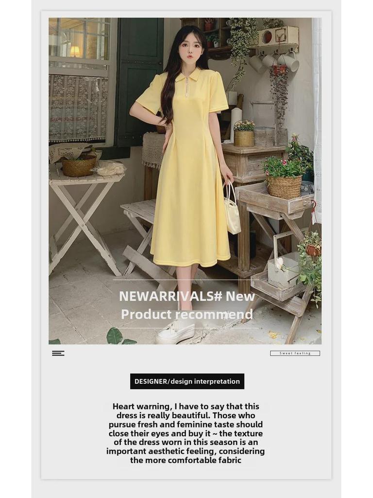 Gelbes Polokleid im französischen Stil 2024 für Damen – Schickes Sommerdesign
