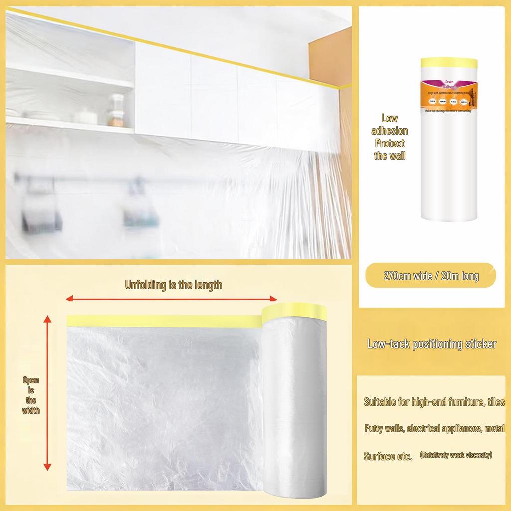 Thickened Plastic Dustproof Masking Film for Furniture Renovation and Spray Protection