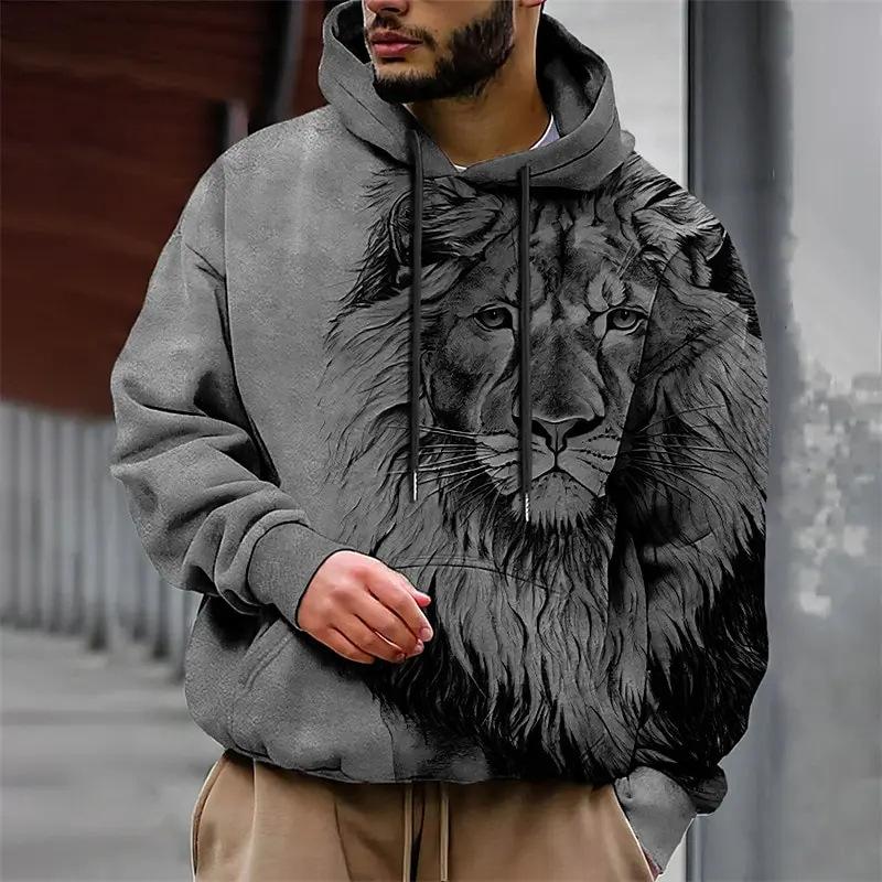 2024 New Men's Hoodie Factory Direct Sales Heat Transfer Printing Animal Print Loose Hooded Hoodie Men's Hoodie