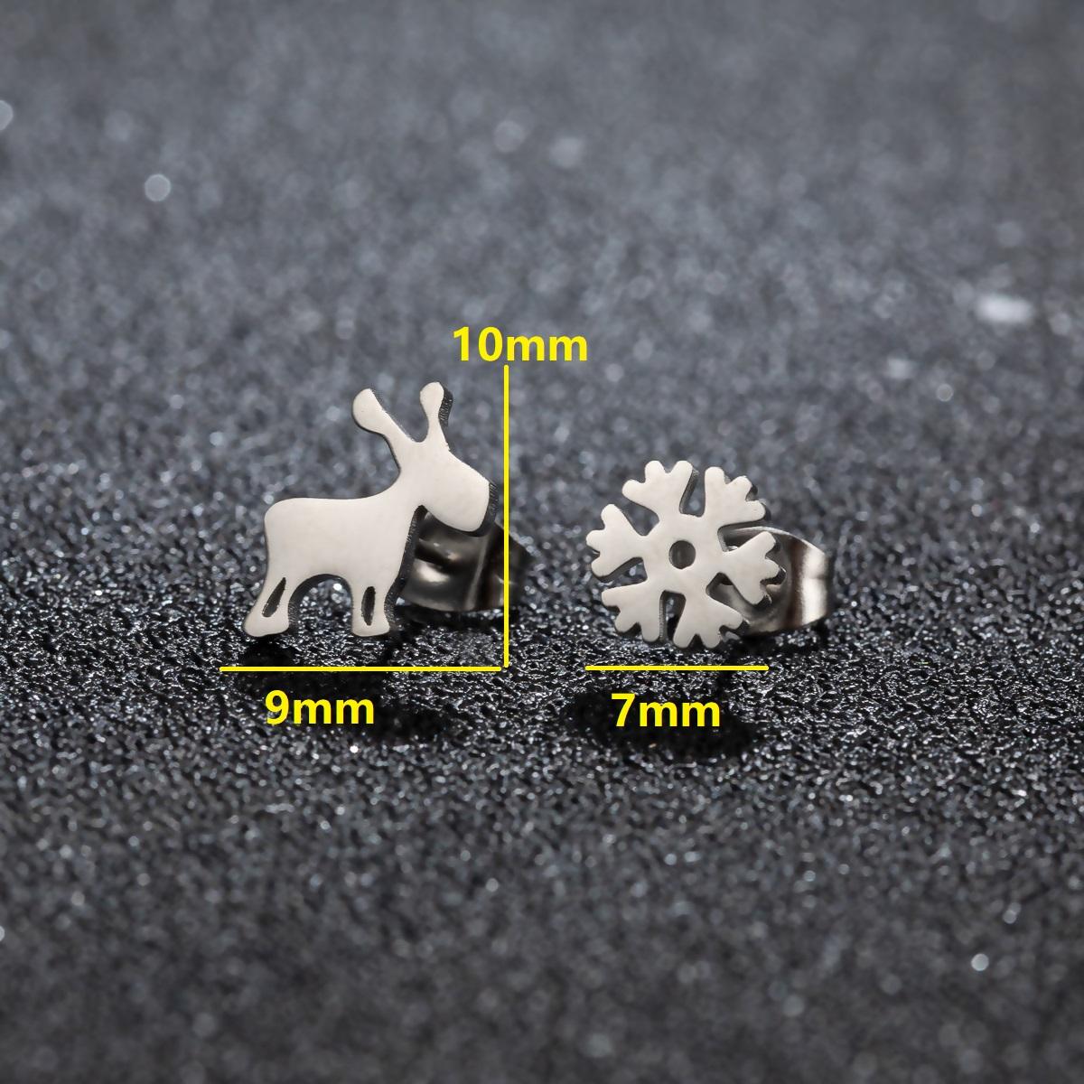 Deer Snowflake Asymmetrical Earring For Women Tragus Piercing Student Stainless Steel Stud Earring Christmas Party Zircon Gifts