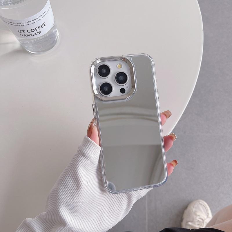 Luxusní lesklý kryt s make-upem a zrcátkem pro iPhone 15 Plus 14 Pro Max 13 Pro 12 11 Ochrana objektivu, nárazuvzdorný, tenký, průhledný, měkký TPU kryt