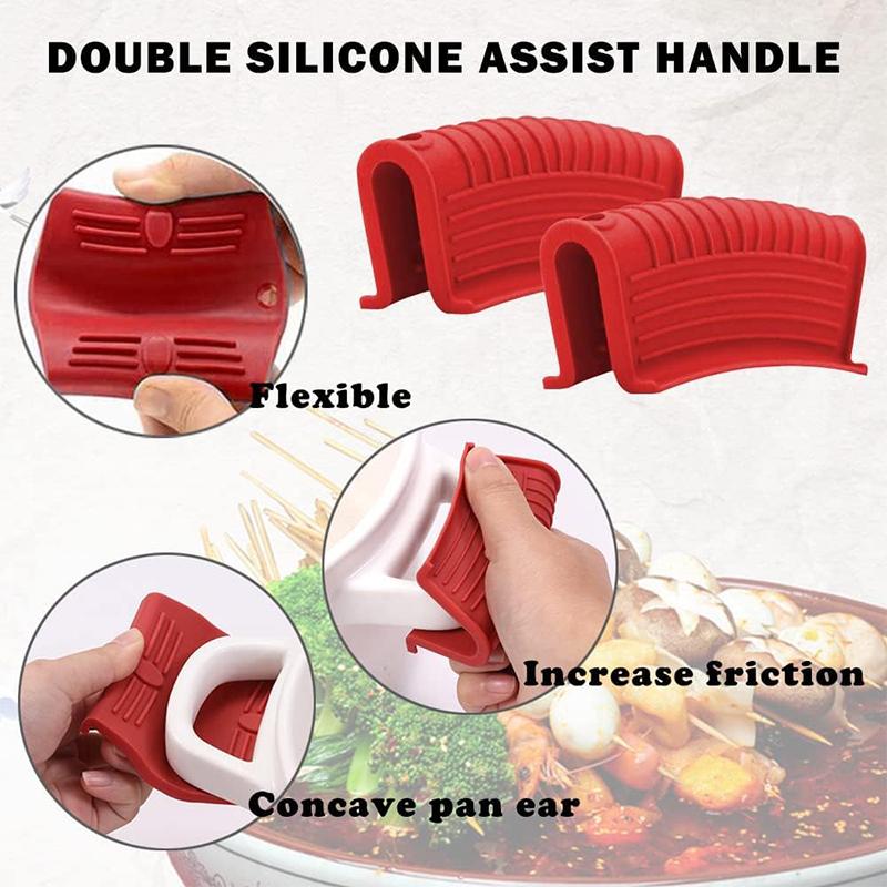 2 Pcs Silicone Assist Hot Pan Handle Holder Anti-slip Cast Iron Pan Skillet Handle Cover Heat Resistant Pot Holder Sleeves JT426