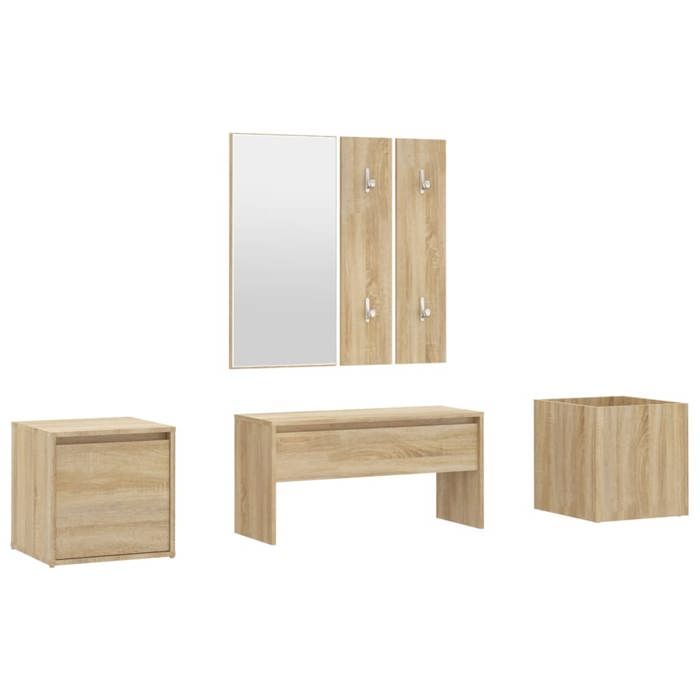 VidaXL Hallway Furniture Set Coat Rack Set Entrance Bench Mirror Planter Living Room Interior Sonoma Oak 3082065