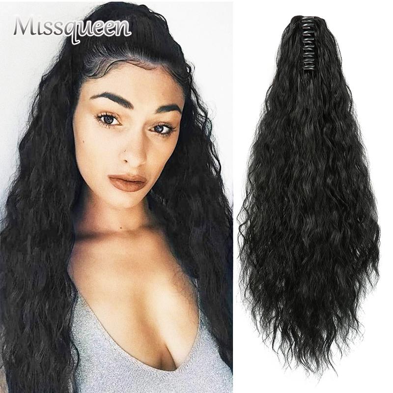 

MISSQUEEN 22-дюймовые длинные афро-кудрявые вьющиеся черно-коричневые наращивание хвоста синтетические шнурки кукурузные волосы для красоты женщин