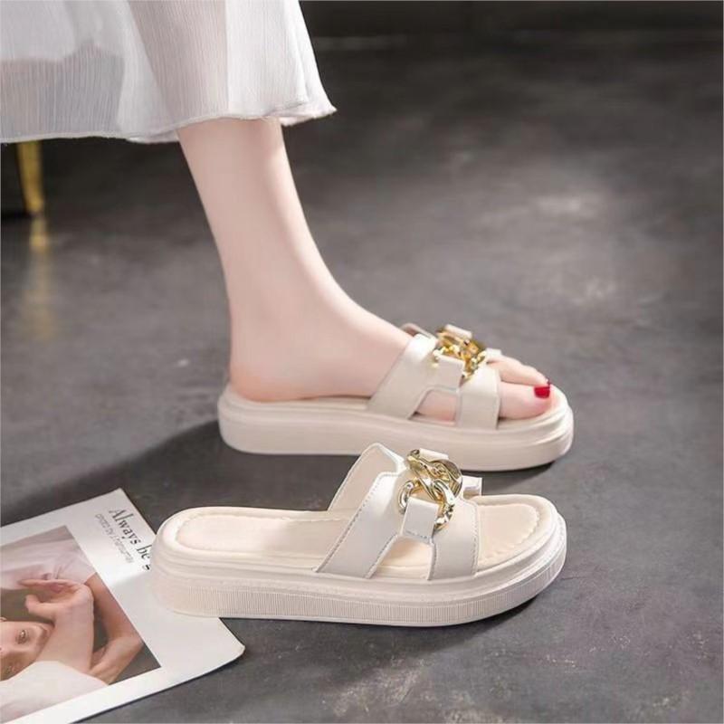 Chain High Heels Slippers Women Wedding Shoes Summer 2025 White Black Platform Wedges Slides Ladies Beach Slippers