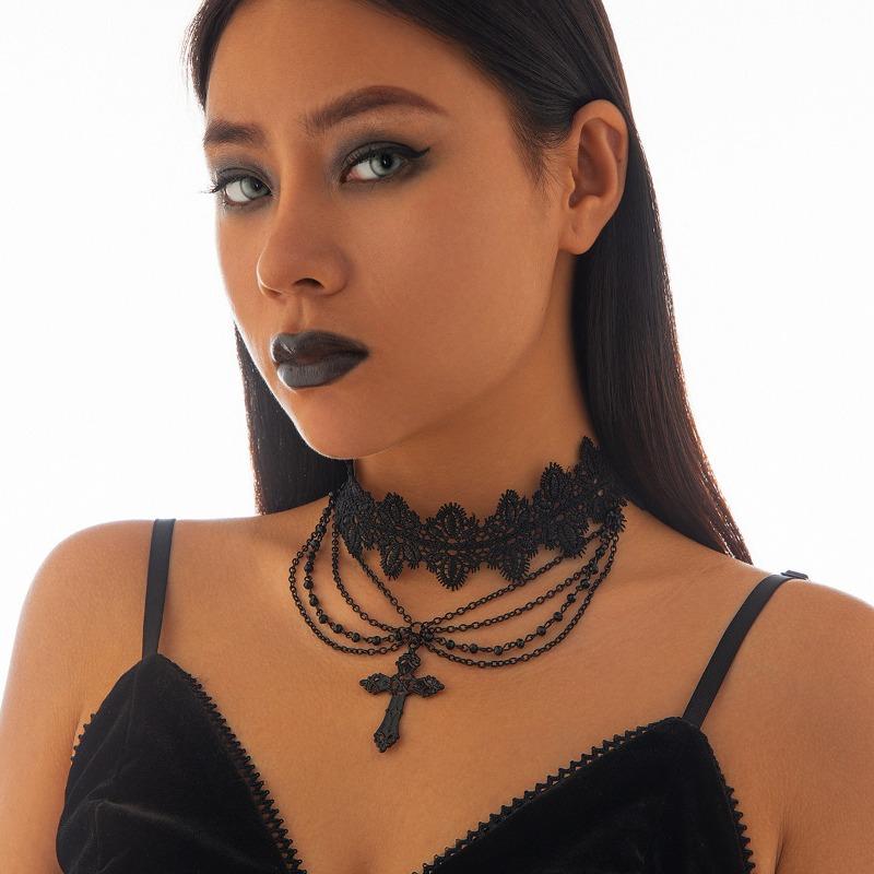 Punk beaded choker fringed chain girl, halloween party imitation gemstone handmade collar