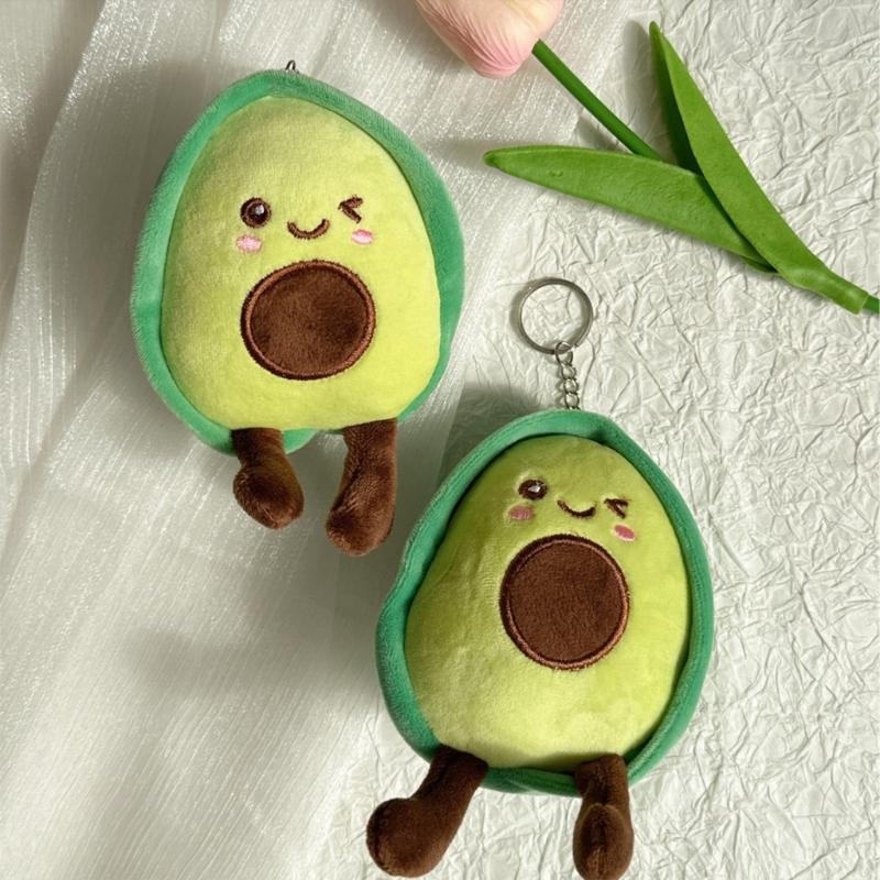 Stylish Avocado Pendant Keychain Fashionable Plush Toy Accessory Soft Polyester Yolk Bag Charm for Girls and Women