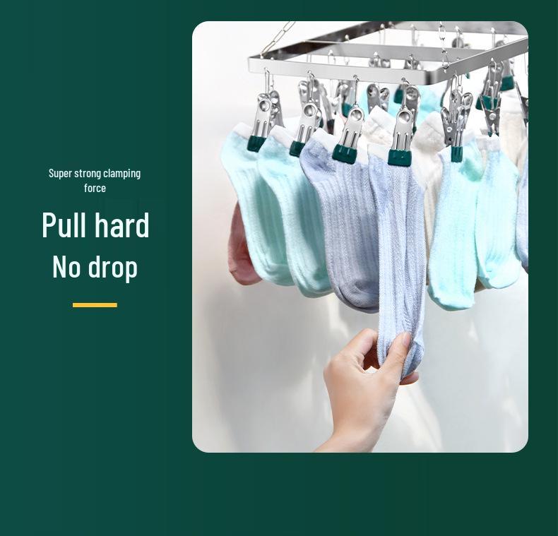 Stainless Steel Multi-Clip Drying Sock Hanger - 26 Clips