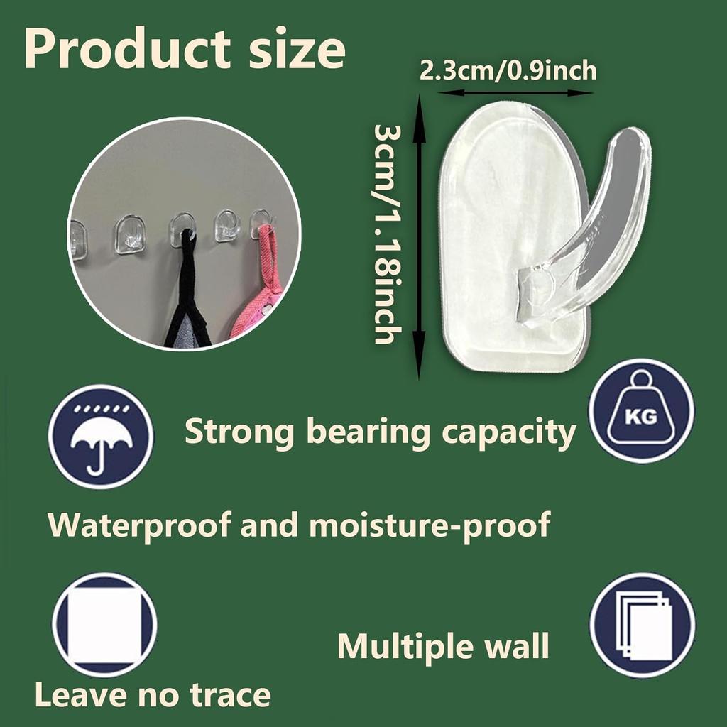 30 PCS Clear Adhesive Wall Hooks - Transparent Acrylic, Reble & Non - Marking. Ideal for Kitchen, Bath, Bedroom & Office
