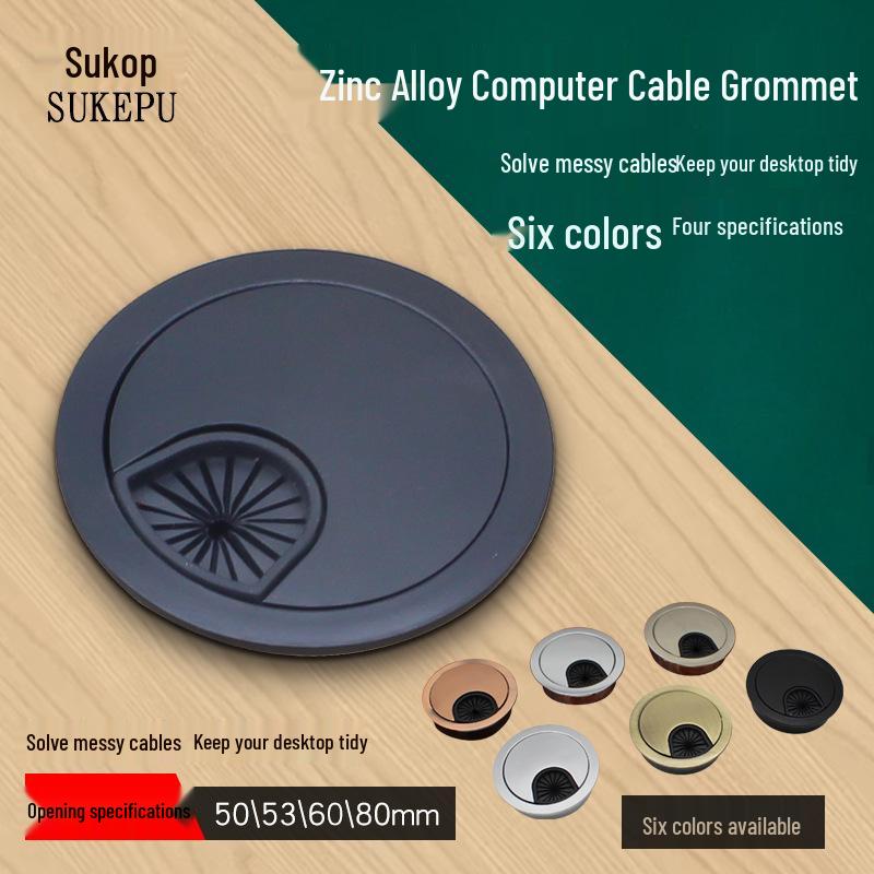 Zinc Alloy Desk Cable Grommet - Round Desktop Cable Pass-Through Cover