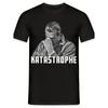 Men's Black Short-sleeve Crew Neck Tee with Humorous German Graphic Print "Alter Katastrophe" Featuring Distressed Typography and Monochrome Photo