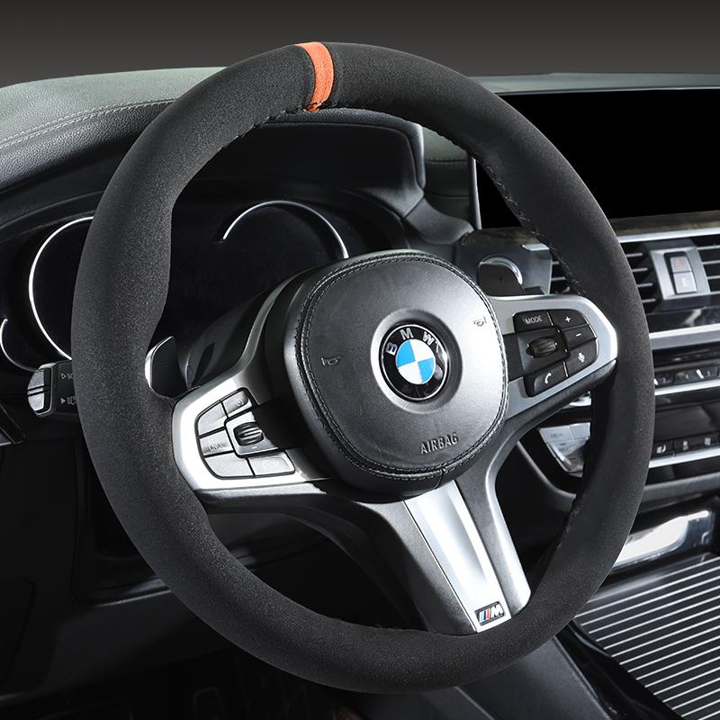 100% Passform für BMW M Sport G20 G21 F40 G22 G23 G30 G31 G32 G11 G12 Handgenähte schwarze Wildleder-Autolenkradabdeckung