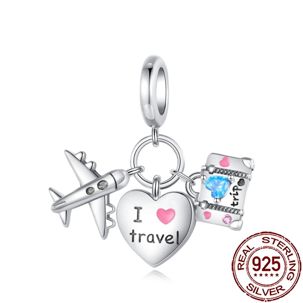 New Charms Copper Airplane Globe Suitcase Air Balloon Travel Beads Fit Original Bracelet Necklace Diy Jewelry