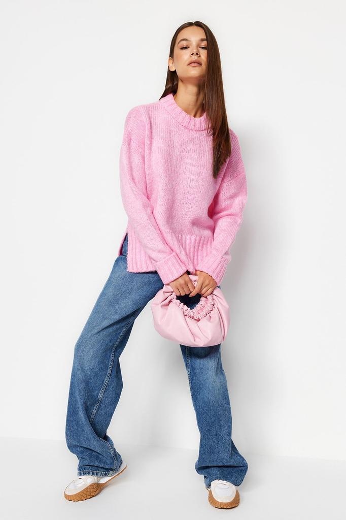 Women's Fashionable Stylish Sweater Stone Soft Textured Crew Neck Knitwear Sweater