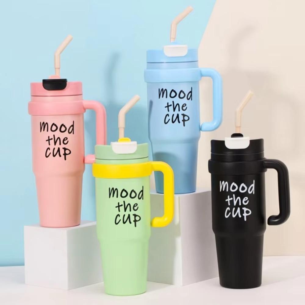 

Large Capacity Straw Cup 1000ML Coffee Cups New Insulation Bottles чорний