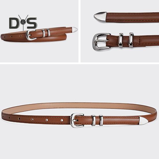 Women Thin Belt Multi Holes Adjustable Length Faux Leather Waistband Solid Color Dresses Shirt Belt Clothing Accessory