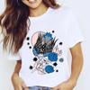 Women's Fruit-Flower Print Crew-Neck Tee Spring/Summer Aesthetic Polyester Fiber Cute Base Shirt Trendy Top