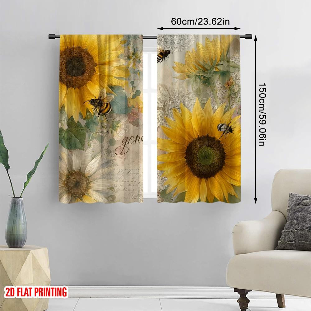 2pcs,2D Plane Printing Curtains Roller Blinds Sunflower Bliss Polyester Woven (without Rod) Outdoor Decorations Use for Bedroom
