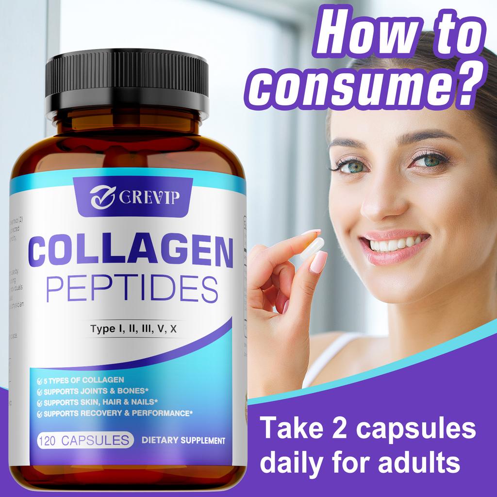 Premium Collagen Capsules, Various Types of Hydrolyzed Collagen Supplements, for Skin Care and Joint Health.