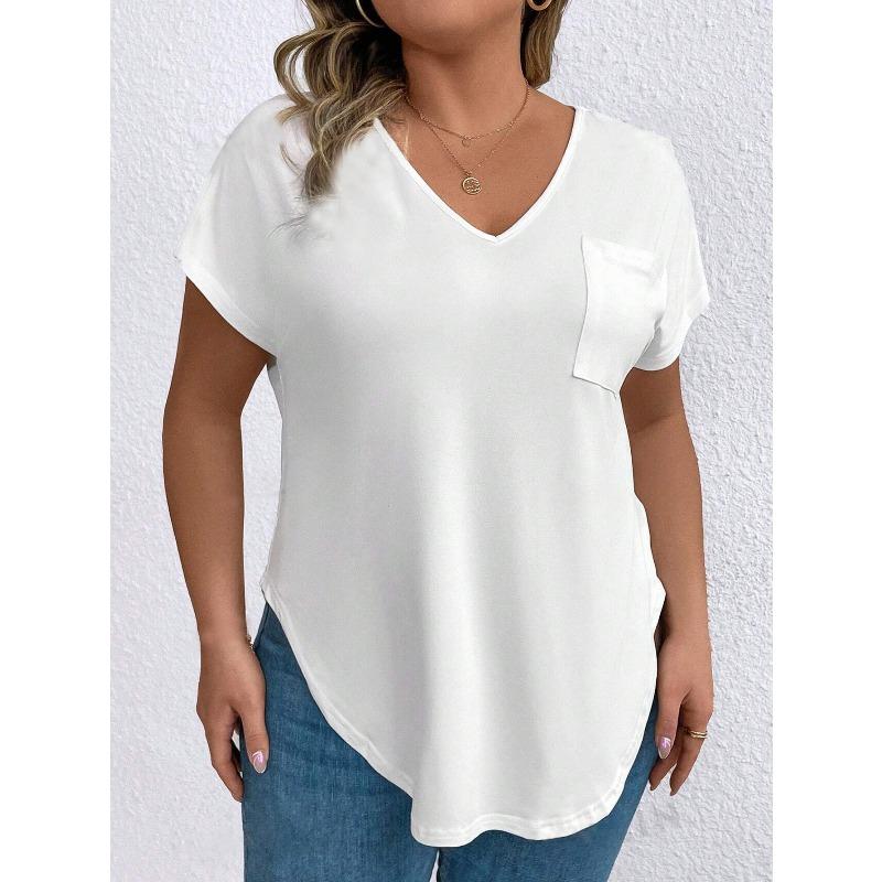 BITCED Women's Fashion Casual Solid Color Print Short Sleeve V Neck Blouses & Shirts