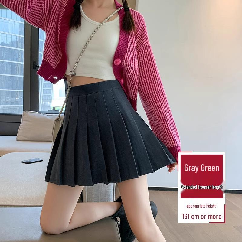 Women's High Waist Dark Gray Wool Plaid Pleated Skirt - Slimming Spring/Autumn 2026 Collection, JK Short Skirt