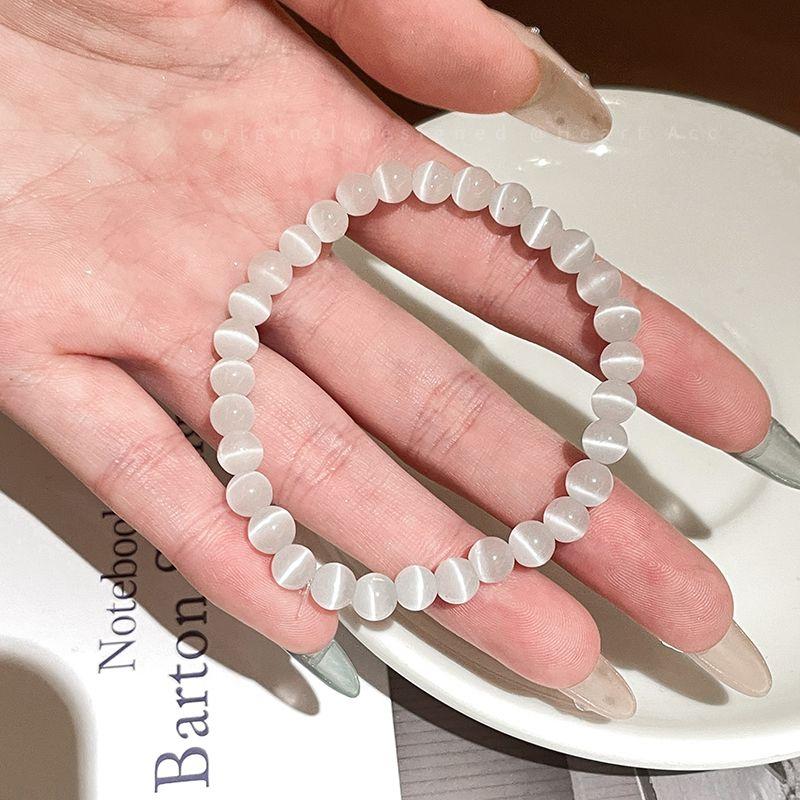

Браслет из розового опала с бусинами, женский, нишевый стиль, изысканный, необычный двойной браслет, новинка 2025 года, женское украшение на руку для подруг White 6mm Cat s Eye Bracelet