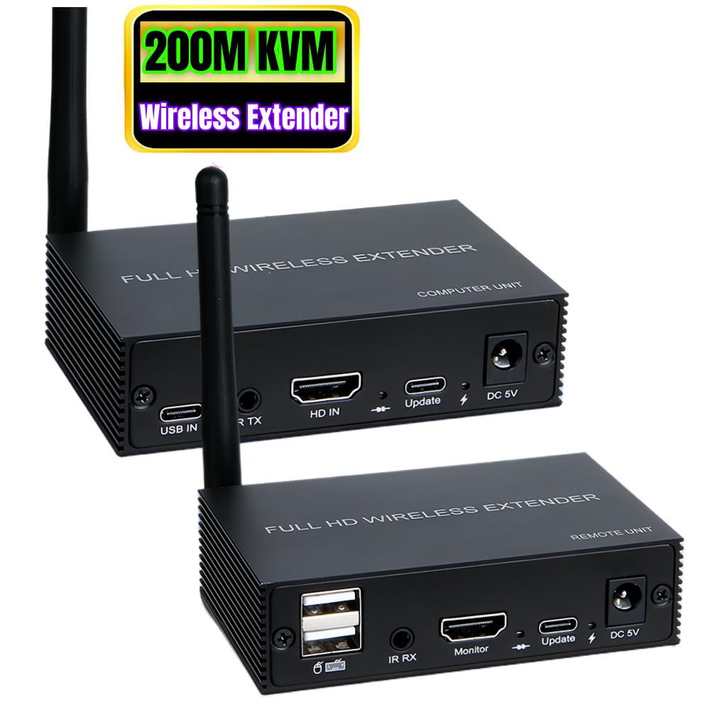 1080P 200M Kabelloser HDMI KVM Extender USB KVM Kabelloser Extender Audio Video Sender und Empfänger Unterstützt Maus und Tastatur