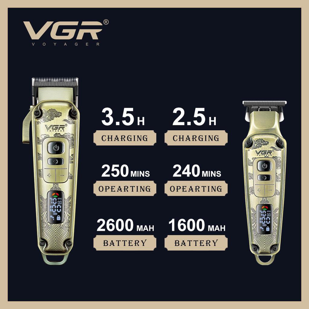 VGR V-643 High-end Men's Hair Clipper with Retro Metal Body, Professional Hair Trimmer with LCD Digital Display and Push Shear Home Razor Shaver