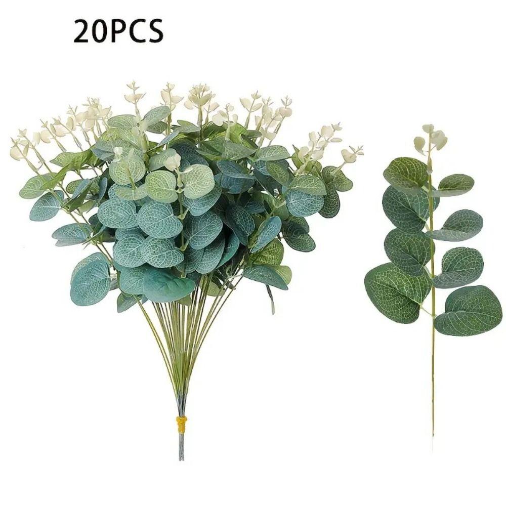 20Pcs Decoration Fake Eucalyptus Plants Bendable Silk Eucalyptus Leaf  Living Room Decoration