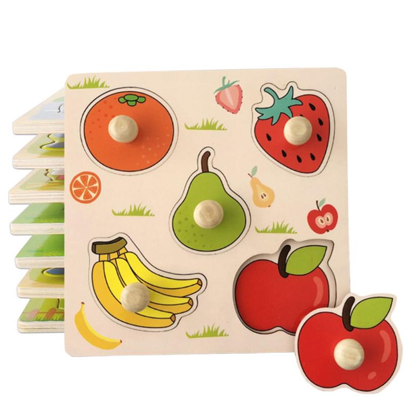 Montessori Toys Wooden Puzzles Children Hand Scratch Board Baby Early Education Fruit Cognitive Puzzle Toy For Kids 1 2 3 Years