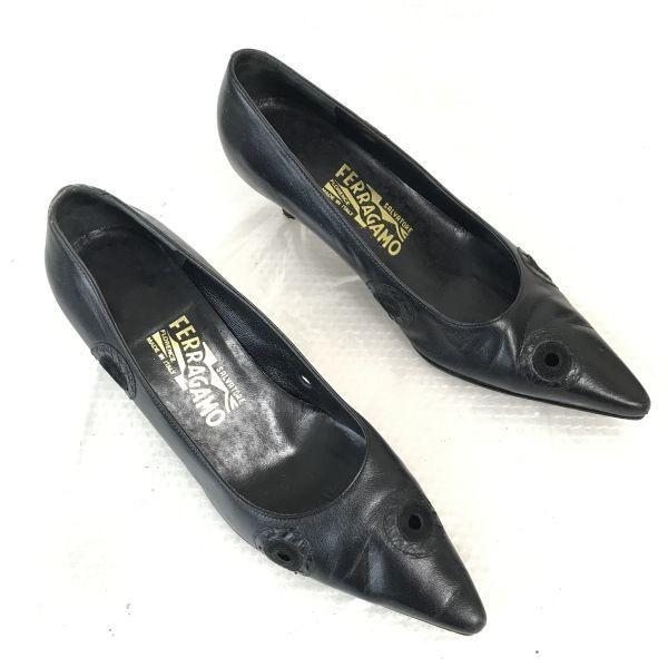 Salvatore Ferragamo Pointed Toe Pumps Size 5.5C 22.0 Black High Heel Shoes Pumps(USED)