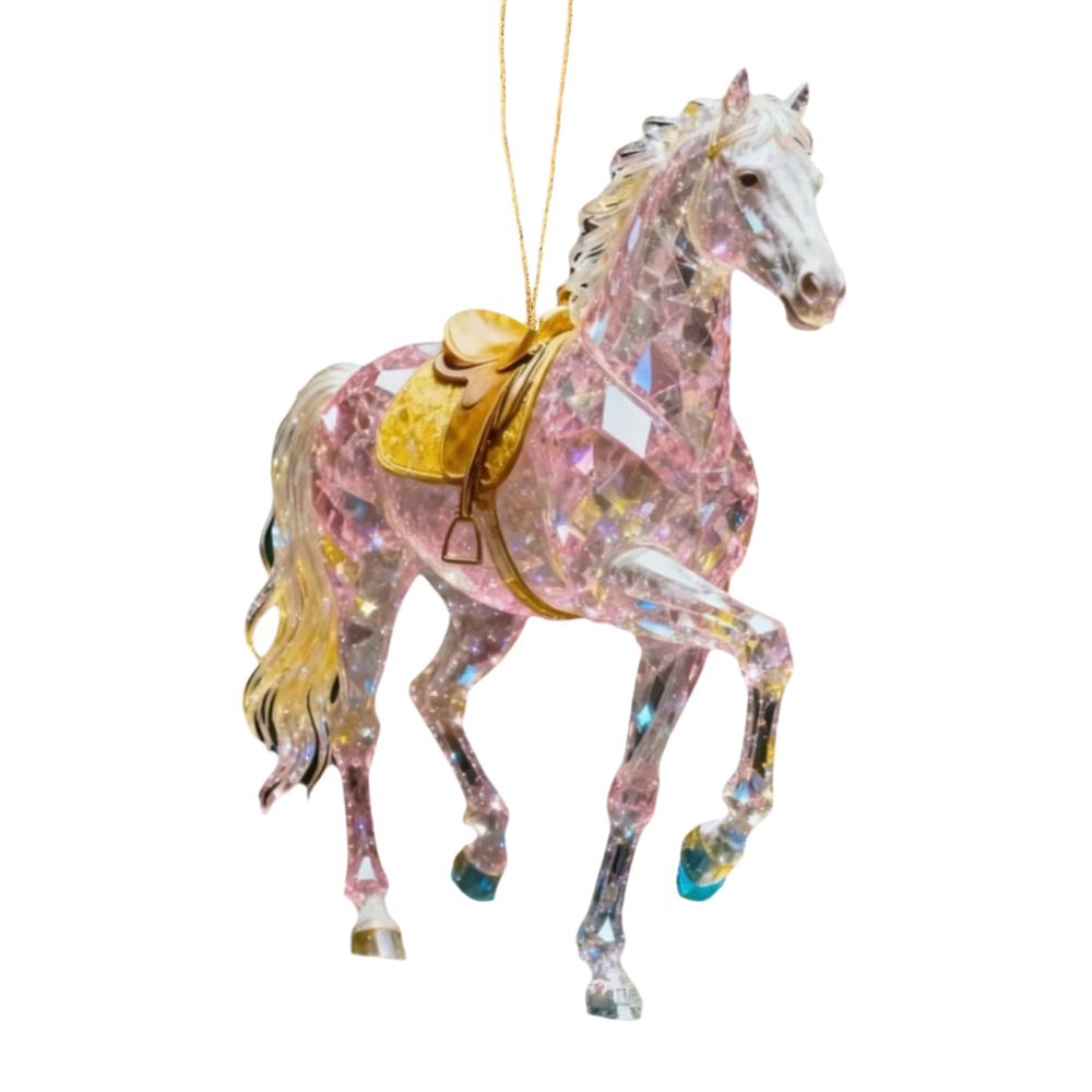 Weißes Pferd Weihnachts-Hängeanhänger Acryl-Taschenanhänger Charms Auto-Pferdeanhänger 2D Flaches Weihnachtsbaum-Ornament Navidad Dekor