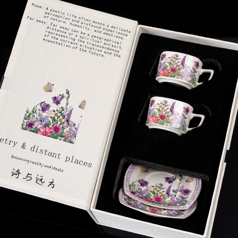 Violet Coffee Cup And Saucer Gift Box For Newcomers, High-Value Afternoon Tea Ceramic Cup Design Cup And Saucer Set
