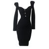 Classy French Sweet Silm Sexy Peach Collar Dress Foreign Trade Original Order Autumn Black Long Sleeves Bodycon Dress