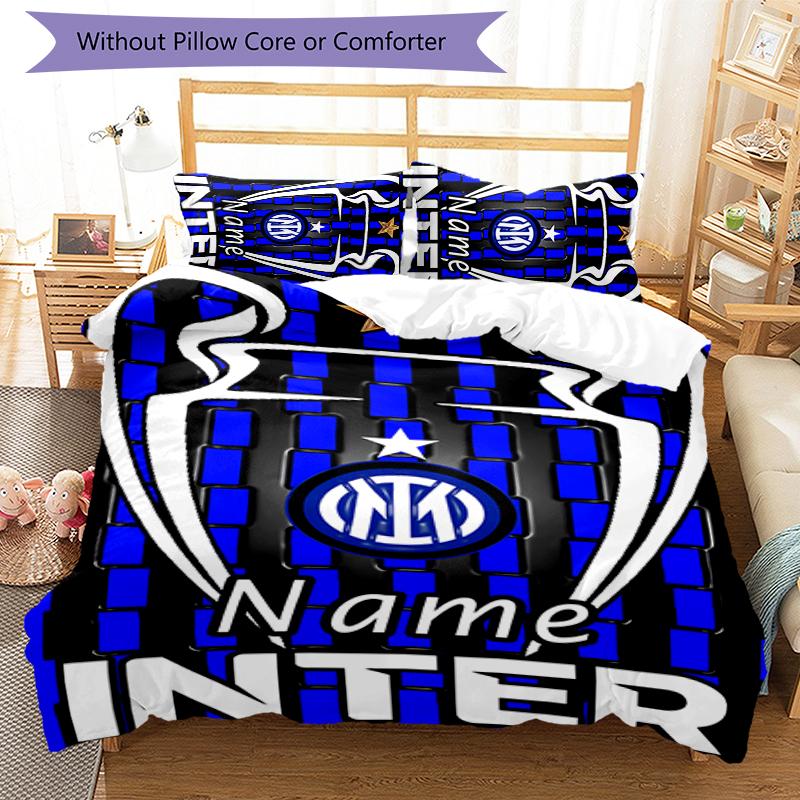 3pcs Custom Name Cartoon Inter Milan Bedding Set Duvet Cover Closure Includes 1 Duvet Cover & 2 Pillowcases for All Seasons Bedroom Decor