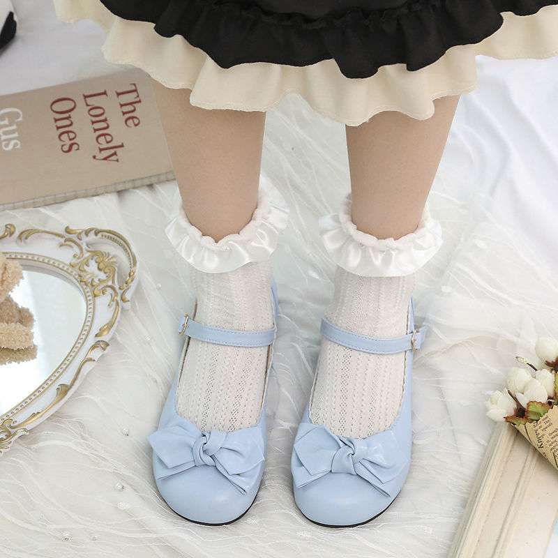 Cute Japanese Lolita round head girl style shoes women's 2025 spring and autumn new bow college thick heel shoes