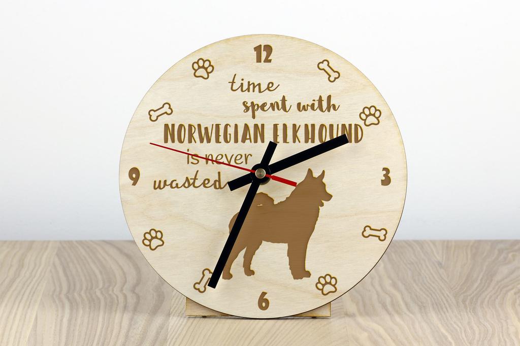 Norwegian Elkhound, Norsk elghund, Gray Norwegian Elkhound - clock with dog, wooden clock with engraving, personalised clock by Art-Dog