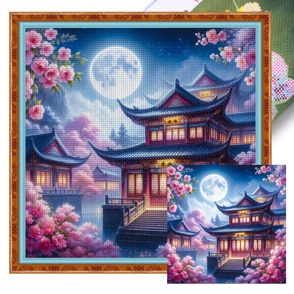 Full Embroidery Eco-cotton Thread 11CT Printed Pavilion Cross Stitch Kit Art