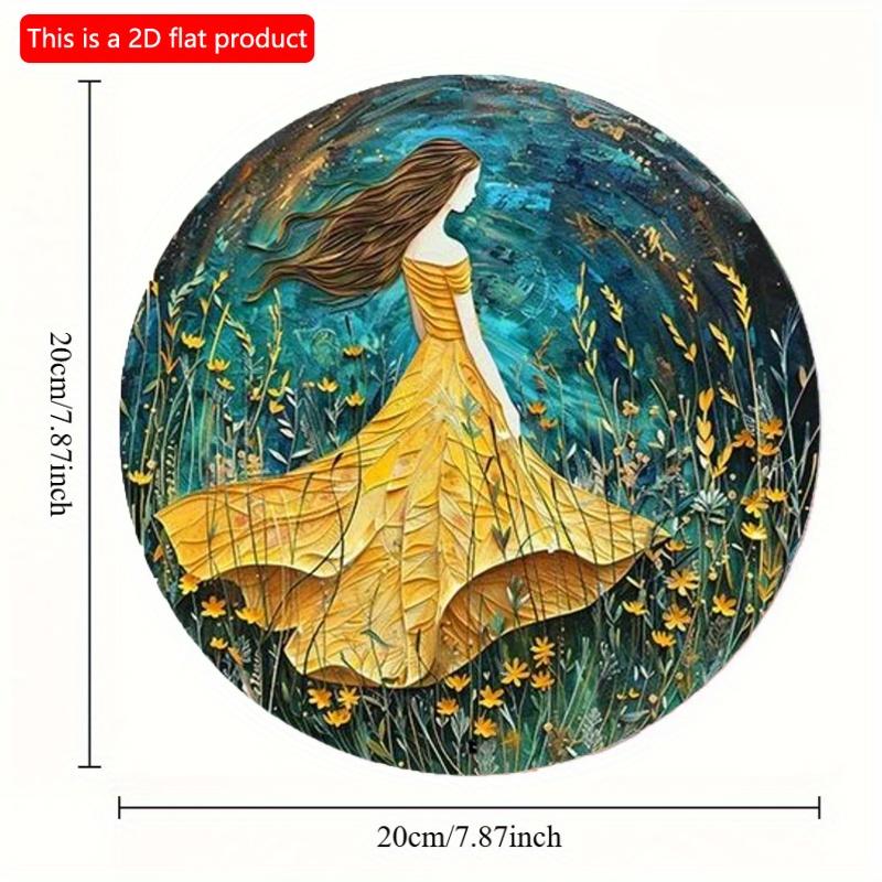2d Flat 20*20cm, Round Wooden Wall Painting Art Sign, Fantasy Theme, for Home, Kitchen, Garden, Bedroom, Bar Decor.