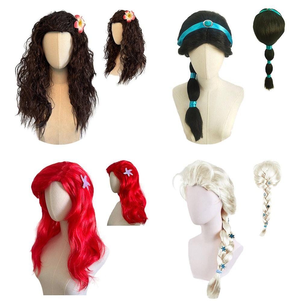 Jasmine Dress Up Wig Little Mermaid Head Cover Wig Hairpiece  for Adults Children