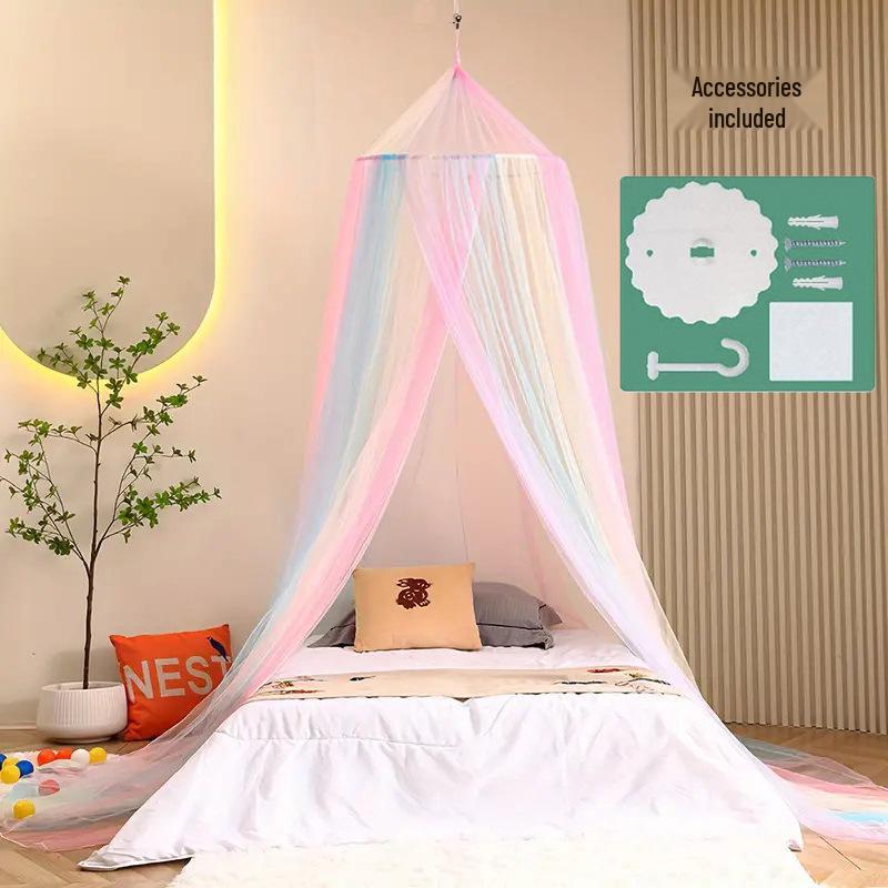No-Install Dome Princess Tent: Colorful Encrypted Folding Mosquito Net for Double Bed